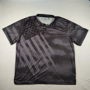 Geer ReelFish Stretchy Polo Black/Gray American Flag Print Mens 2XL